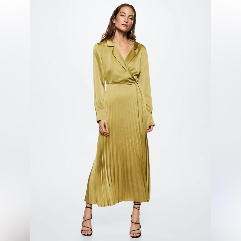 Mango Long Sleeve Olive Dress